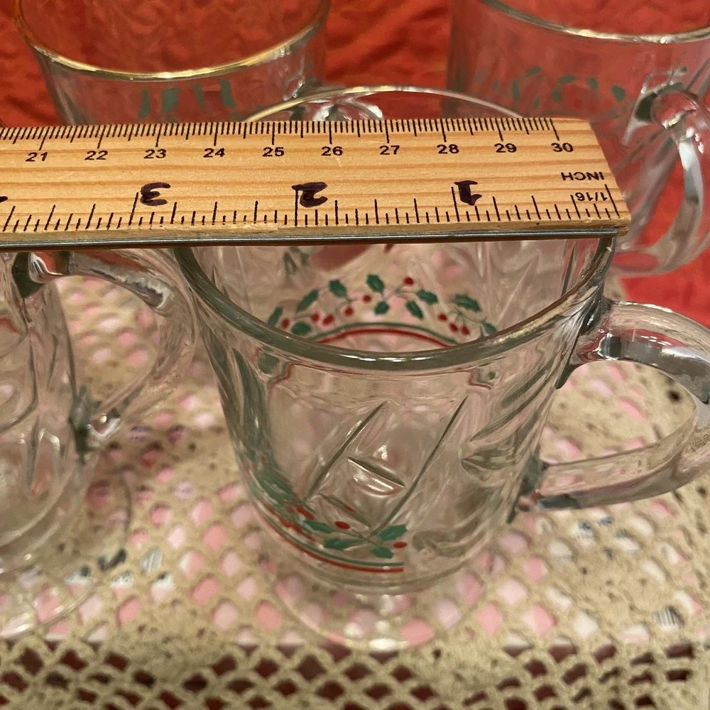 Libbey Christmas Holly and Ribbon Irish Coffee or Tea Glass‎ Mug Cup Set of 5